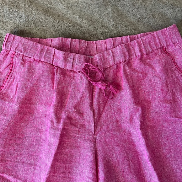 Talbots Linen Tassel Drawstring Pants with Pocket and Hem Pom Pom Trim - Picture 2 of 6